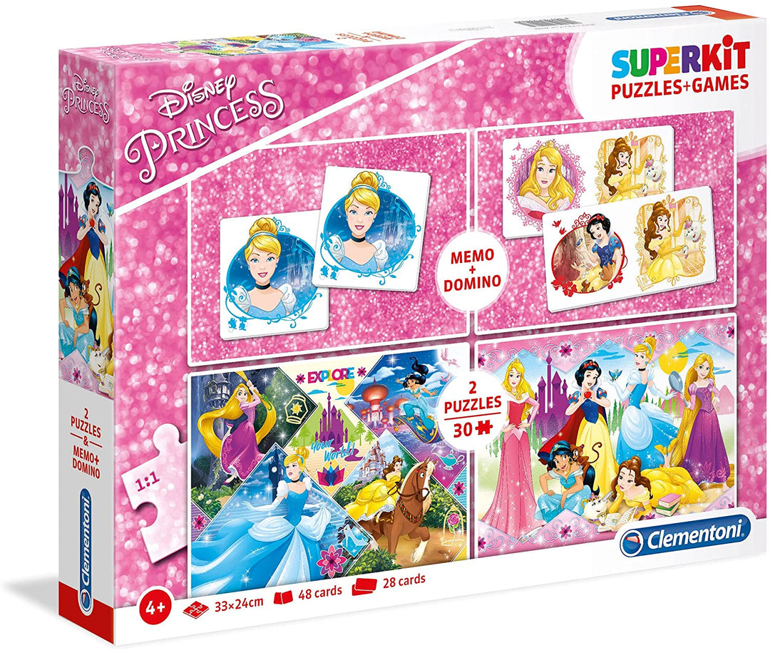 Clementoni - 20208 - Superkit - Princess - Made in Italy - jigsaw puzzle children age 4, domino and memory game