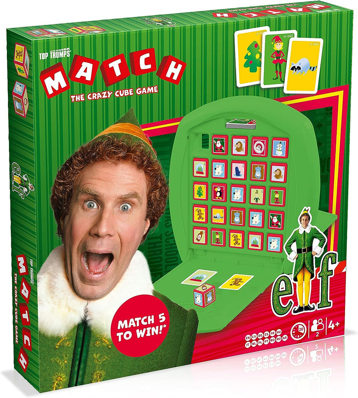 Top Trumps Match Elf Board Game, Play with Buddy Elf, Santa and the Snowman, Race to Match 5 of the same characters in a row, Fun family travel game for 2 players