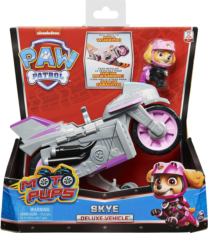 PAW Patrol Moto Pups Skye’s Deluxe Pull Back Motorcycle Vehicle with Wheelie Feature and Figure