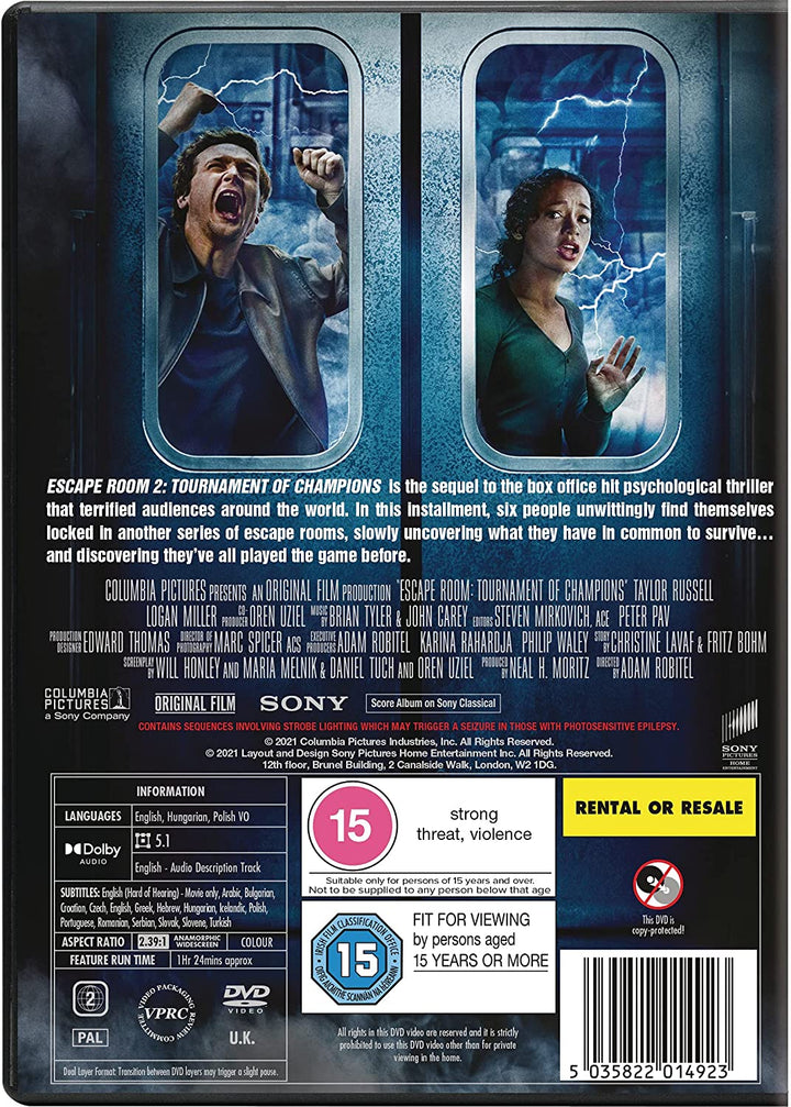 Escape Room 2: Tournament Of Champions - Thriller/Psychological horror [DVD]