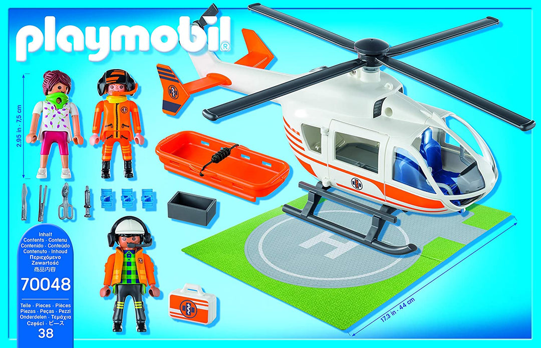 Playmobil 70048 City Life Hospital Emergency Helicopter with Landing Pad