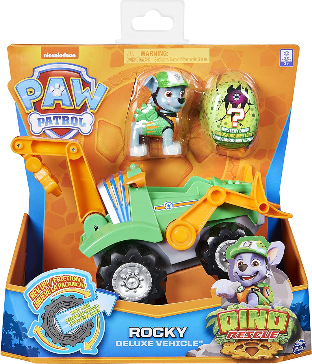 PAW Patrol, Dino Rescue Rocky’s Deluxe Rev Up Vehicle with Mystery Dinosaur Figure