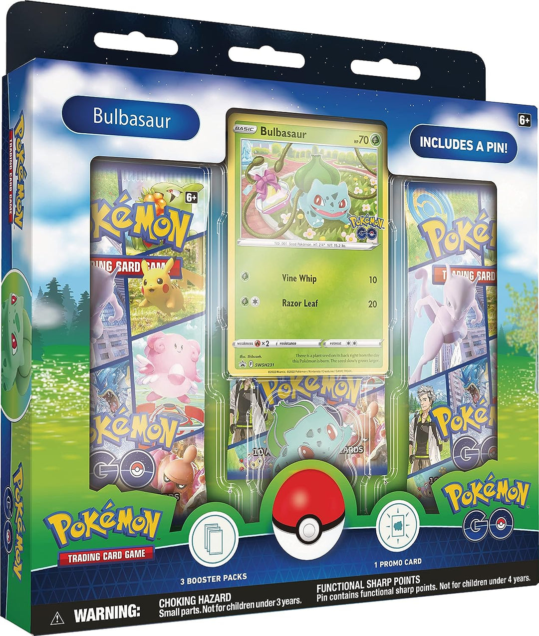 Pokemon TCG: Pokemon GO Pin Collection – Bulbasaur (1 Foil Promo Card, 1 Collector’s Pin & 3 Booster Packs