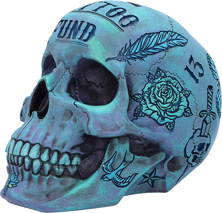 Nemesis Now Aqua Blue Traditional, Tribal Tattoo Fund Skull, Polyresin, One Size