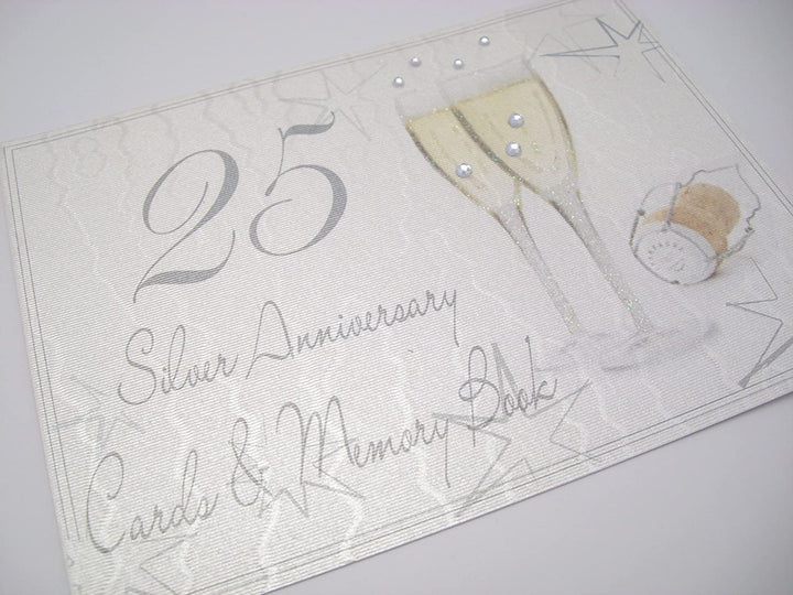 25th Silver Anniversary Card & Memory Book Champagne Glasses