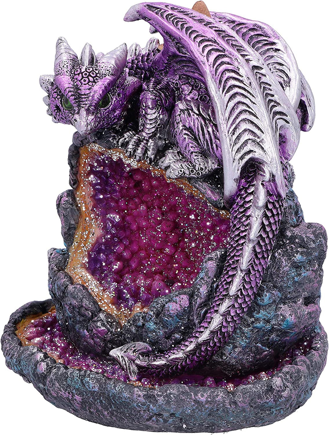 Crystalline Protector Purple Dragon Geode Backflow Incense Burner