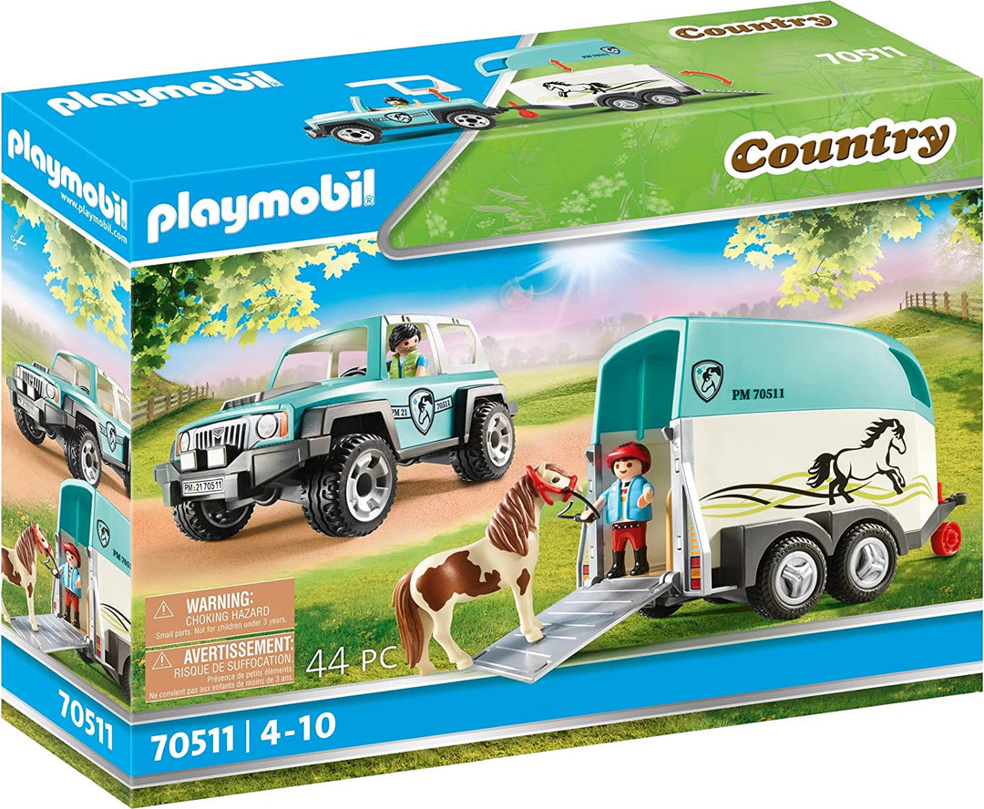 PLAYMOBIL Country 70511 Car with Pony Trailer, For ages 4+