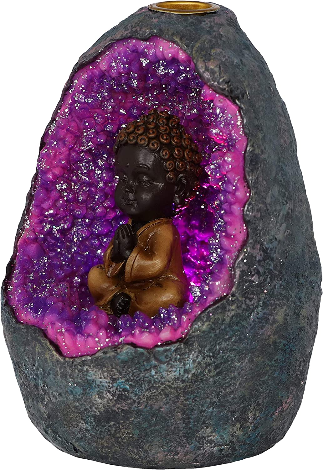 Zen Geode Baby Buddha Crystal Backflow Incense Burner