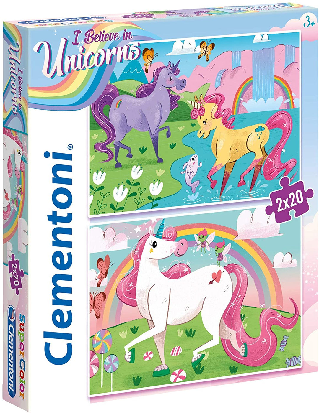 Clementoni - 24754 - Supercolor Unicorn Brilliant - 2 x 20 Pieces Jigsaw Puzzle for children