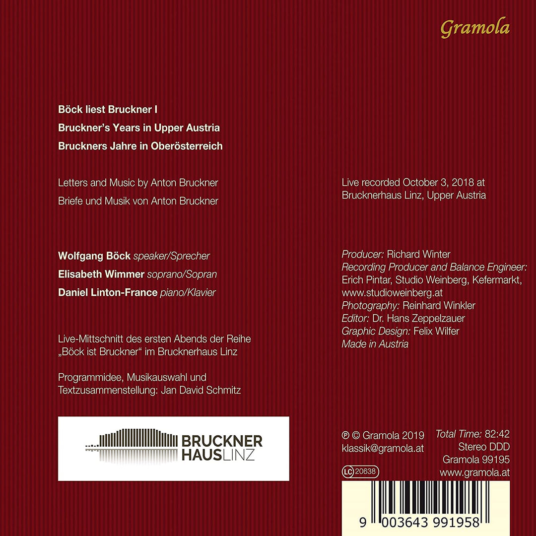 Bock Liest Bruckner I [Wolfgang Böck; Elisabeth Wimmer; Daniel Linton-France] [Gramola: 99195] [Audio CD]