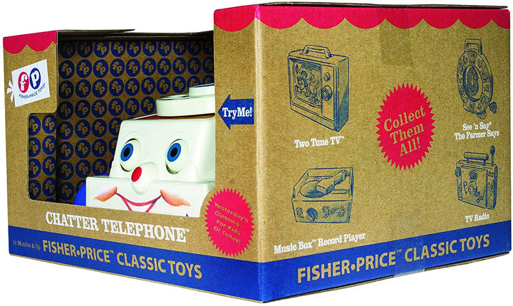 Fisher-Price Classics 1694 Chatter Telephone, Retro Baby Push Along Toy, Role Play for Kids, Toddler Phone, Classic Toy with Retro Style Packaging, Pretend Play Toys for Boys and Girls Aged 12 Months