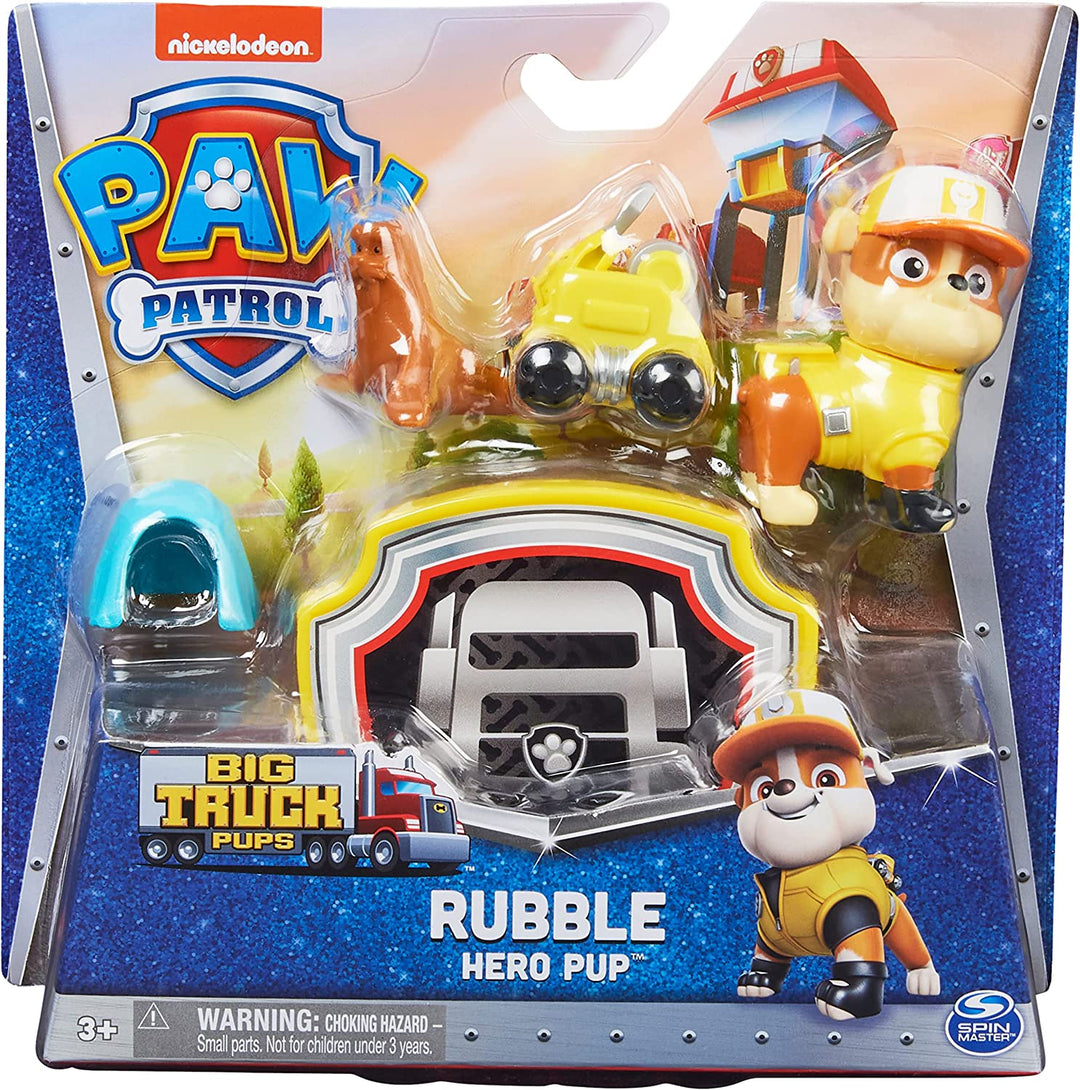 PAW Patrol, Big Truck Pups Rubble Action Figure with Clip-on Rescue Drone