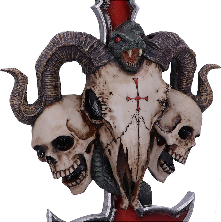 Nemesis Now James Ryman Devils Ram's Skull Petrine Cross Wall Plaque, Red, 30.5c