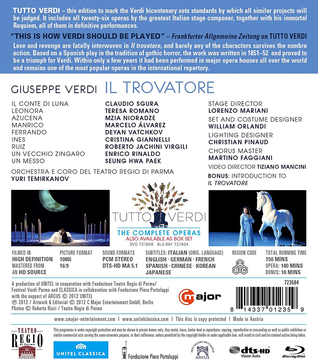 Verdi: Il Trovatore [Parma 2010] [Nucci, Sgura, Fantini, Romano, Alvarez] [C Major: 723504] [2013] [Region Free] [Blu-ray]