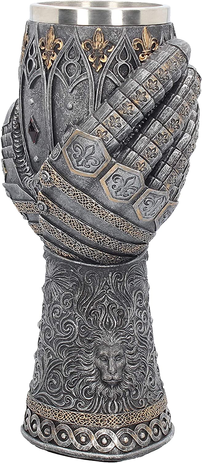 Nemesis Now B2404G6 Lionheart Armoured Glove, Silver, Resin with Stainless Steel