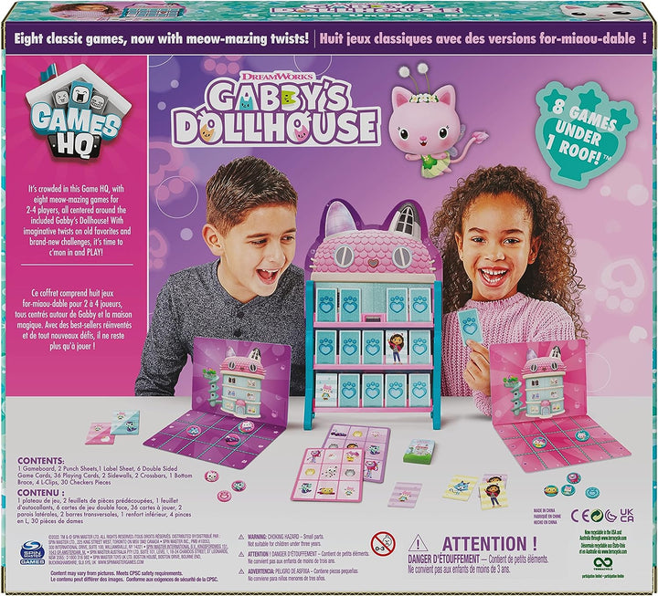 Gabby's Dollhouse, Games HQ Checkers Tic Tac Toe Memory Match Go Fish Bingo Card