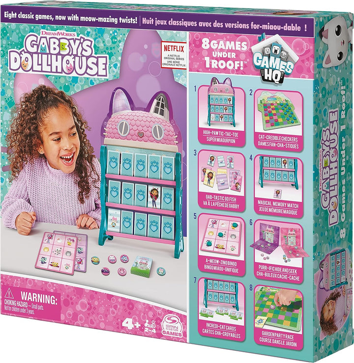 Gabby’s Dollhouse, Games HQ Checkers Tic Tac Toe Memory Match Go Fish Bingo Cards