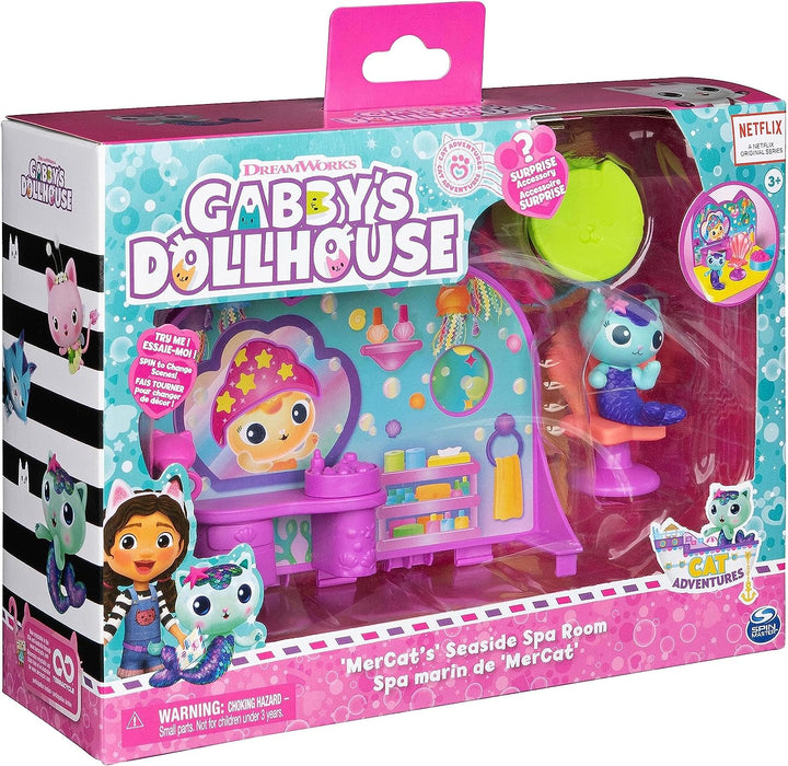 Gabby's Dollhouse 6068286 Spa Room Playset, with Mercat Figure, Surprise Toys and Dollhouse Furniture