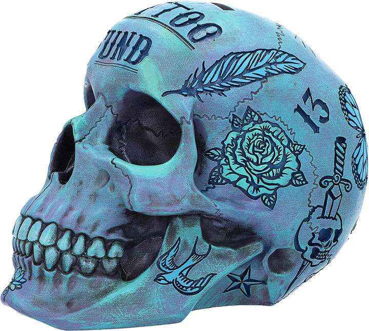 Nemesis Now Aqua Blue Traditional, Tribal Tattoo Fund Skull, Polyresin, One Size