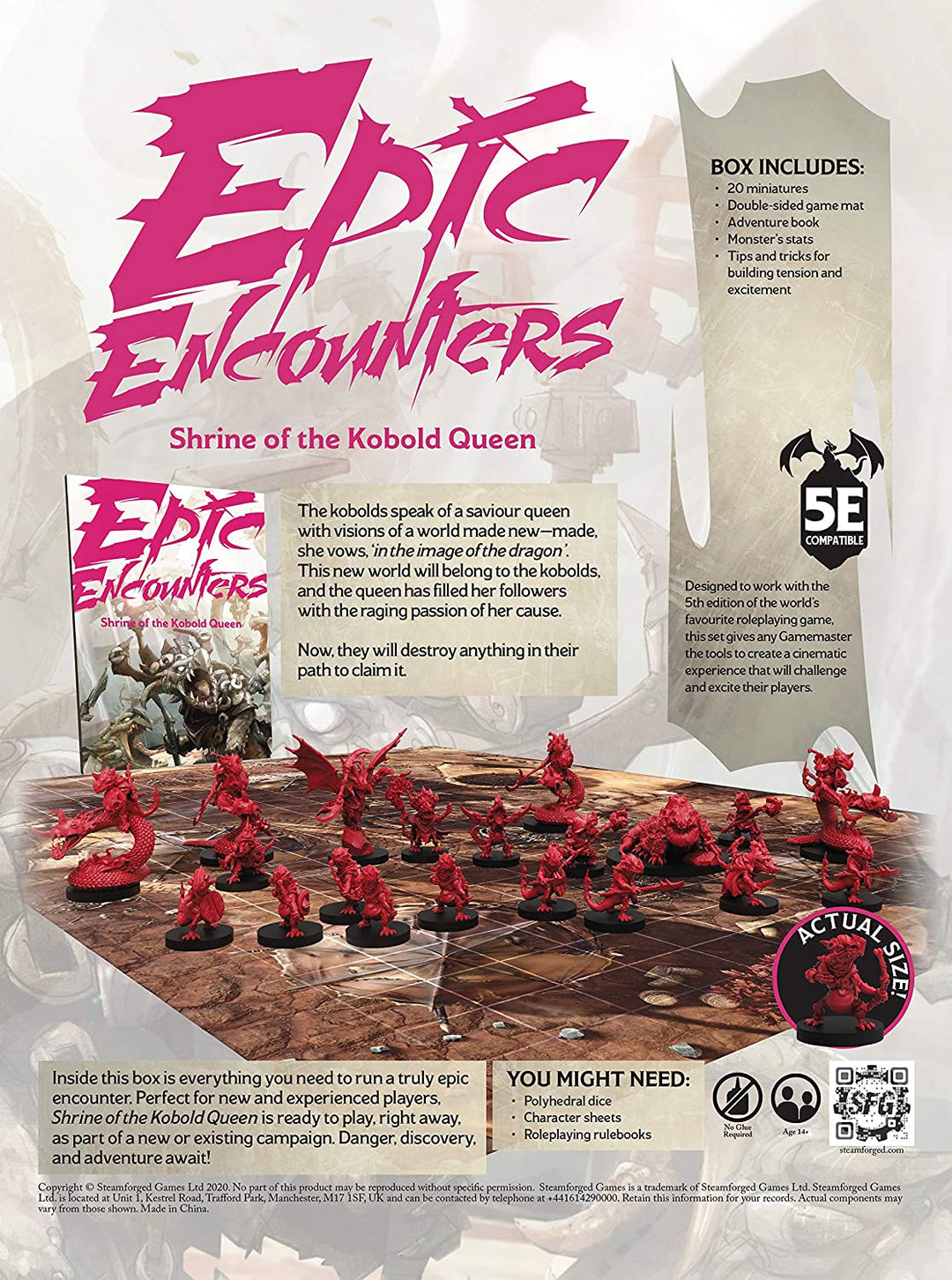 Epic Encounters: Shrine of the Kobold Queen - RPG Fantasy Roleplaying Tabletop Game with 20 Miniatures, Double-Sided Game Mat, & Game Master Adventure Book with Monster Stats, 5E Compatible