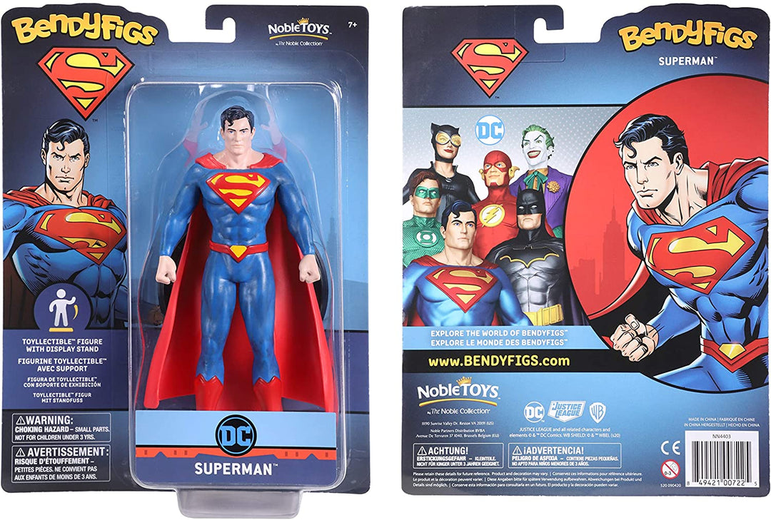 The Noble Collection DC Comics Bendyfigs Superman - 7.5in (19cm) Noble Toys DC Bendable Posable Collectible Doll Figures With Stand