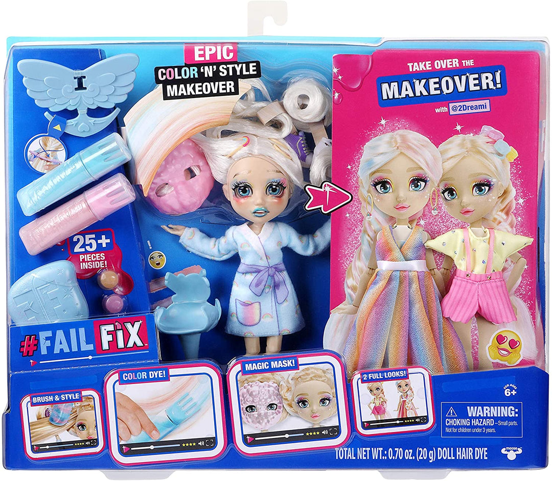 FailFix @2Dreami Epic Color 'N' Style Makeover Doll Pack, 8.5 inch Fashion Doll