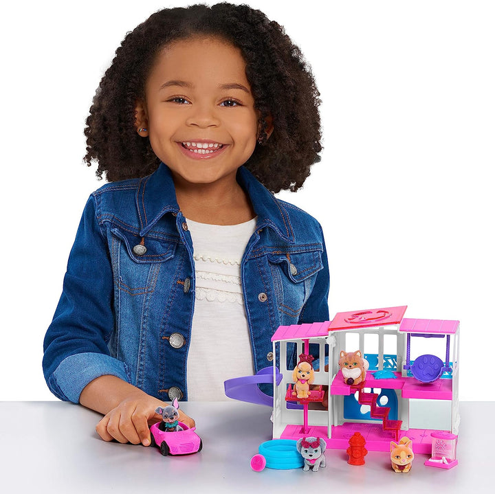 Barbie Pet Dreamhouse 2-Sided Playset, 10-pieces Include Pets and Accessories