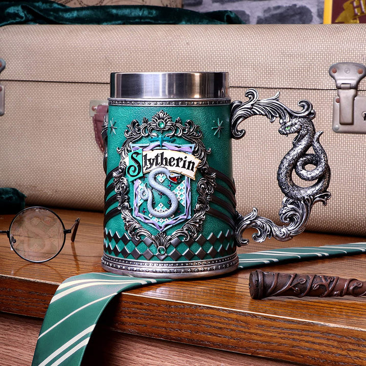 Harry Potter Slytherin Hogwarts House Collectible Tankard, Green Silver, 15.5cm