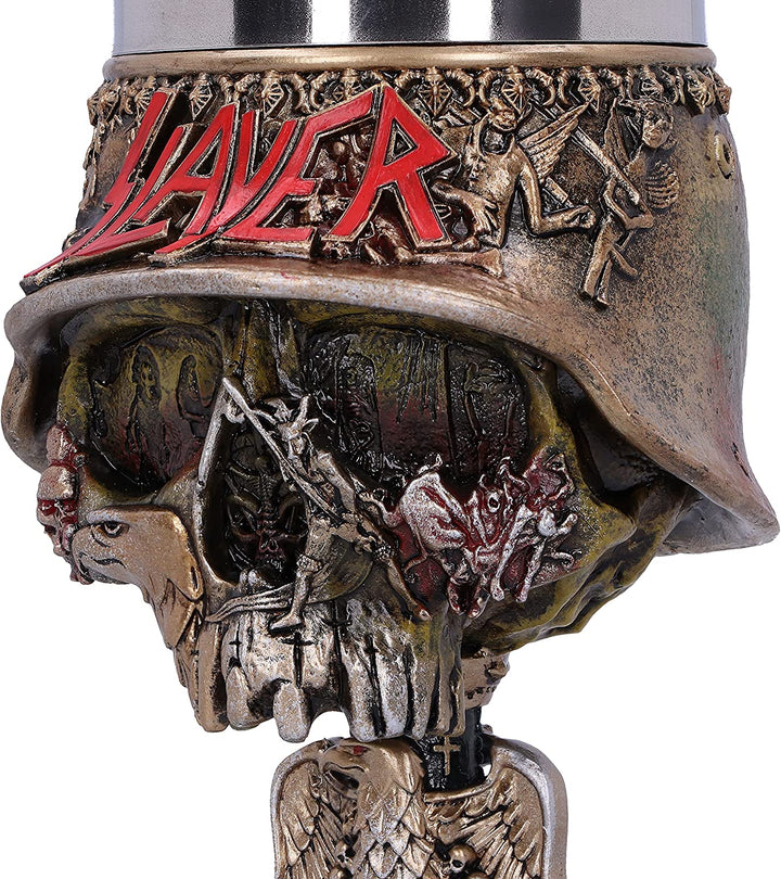 Nemesis Now Officially Licensed Slayer Eagle Helmet Skull Logo Goblet, Stainless Steel, Gold, 19.5cm