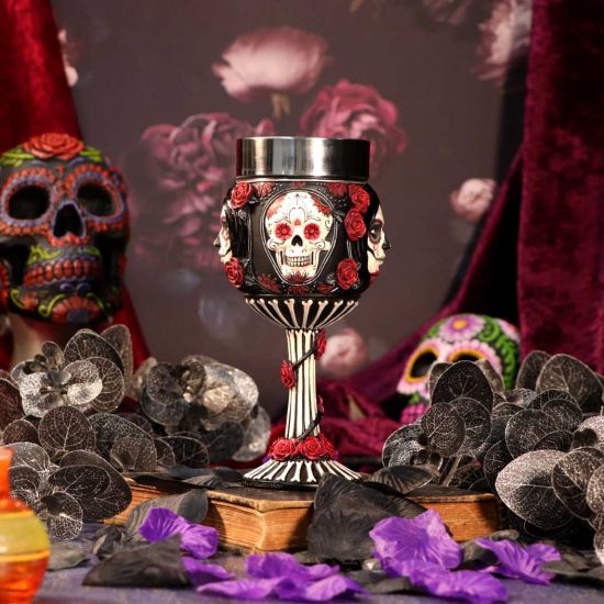 Nemesis Now Sugar Skull James Ryman Goblet 19.5cm Black, Resin w/stainless steel