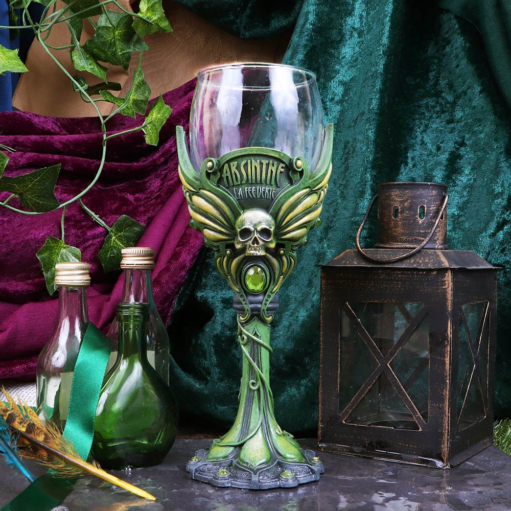 Nemesis Now Absinthe La Fee Verte Green Goblet Wine Glass, Polyresin, 1 Count (P