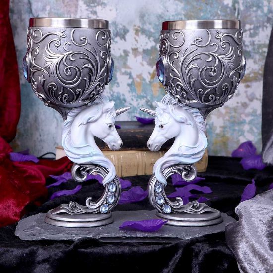 Nemesis Now B5191R0 Enchanted Twin Unicorn Heart Set of Two Goblets, Silver, 18.