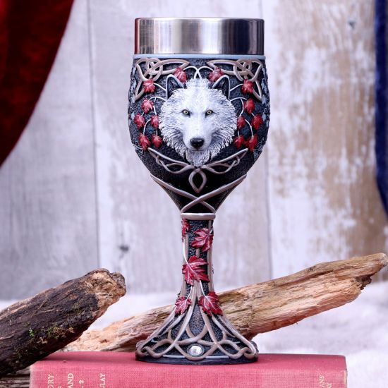 Nemesis Now Lisa Parker Guardian of The Fall White Autumn Wolf Goblet, 19.5cm