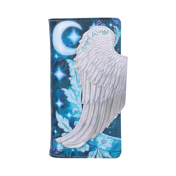 Nemesis Now Angel Wings White Feather Embossed Purse, Blue, 18.5cm