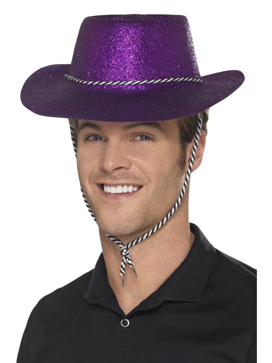 Smiffys Cowboy Glitter Hat, Purple