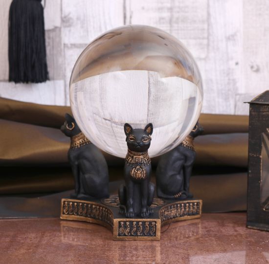 Nemesis Now Bastet's Honour Crystal Ball Holder 12.7cm, Resin, Black