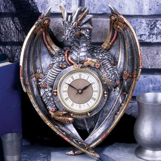 Nemesis Now Dracus Horologium 27.5cm, Polyresin, Silver