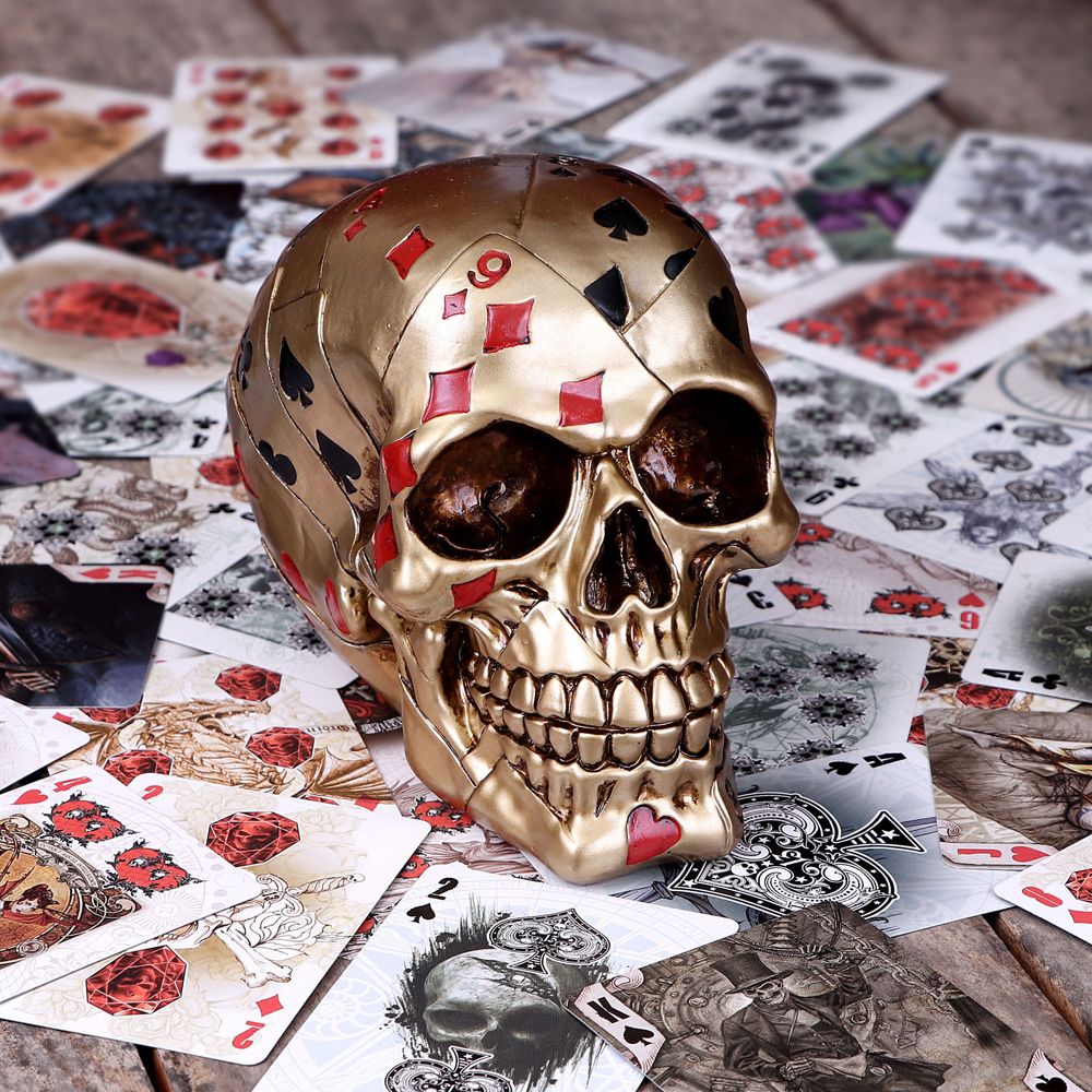 Dead Mans Hand Golden Playing Card Skull Ornament