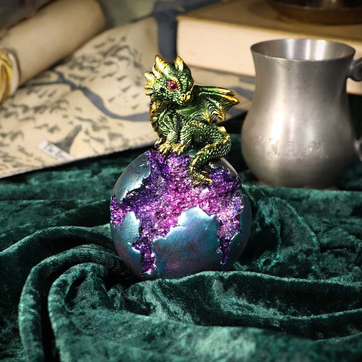 Geode Guard Green Dragon Sphere Crystal Figurine